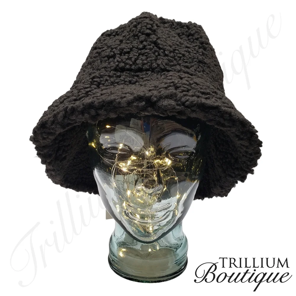 LACK OF COLOR Bucket Hat Black Small/Medium Teddy Fleece Hat Cottagecore Outdoor